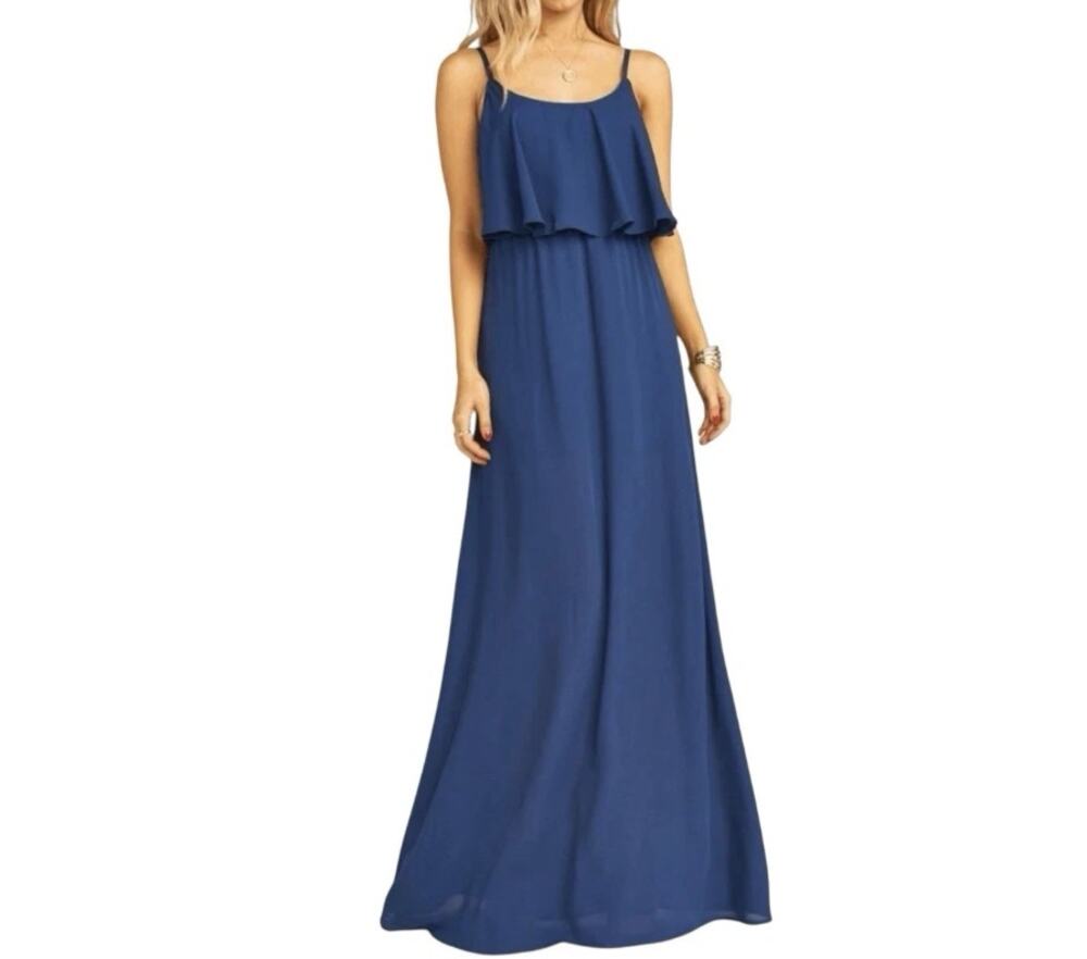 Show Me Your MuMu Caitlin Navy Ruffle Maxi Bridesmaid Dress Size L